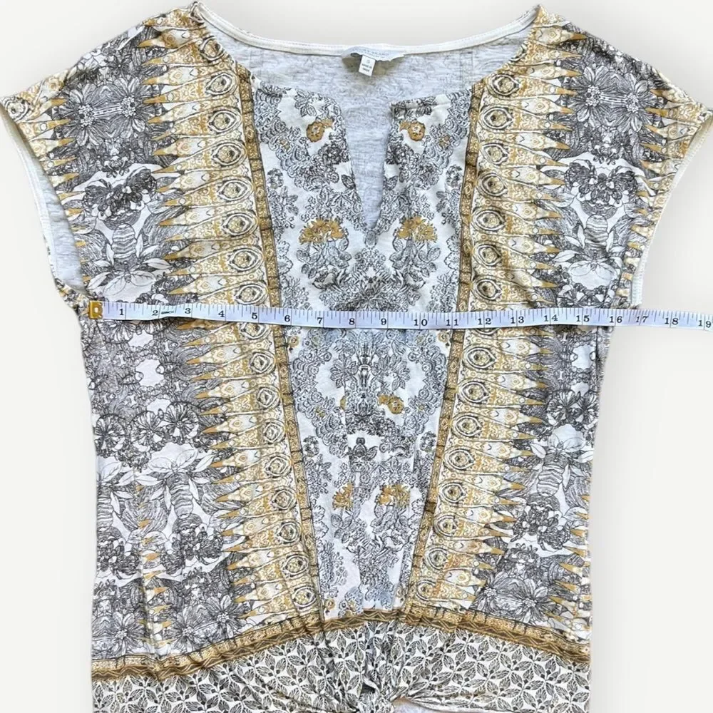 Lucky Brand Short Sleeve Multicolored Abstract Tie Front Top Blouse. Small. - Picture 5 of 8